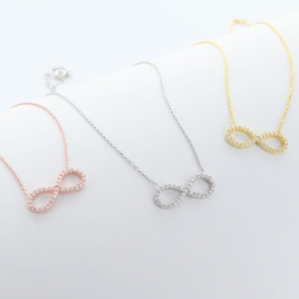 Sterling Silver INFINITY necklace with CZ stones